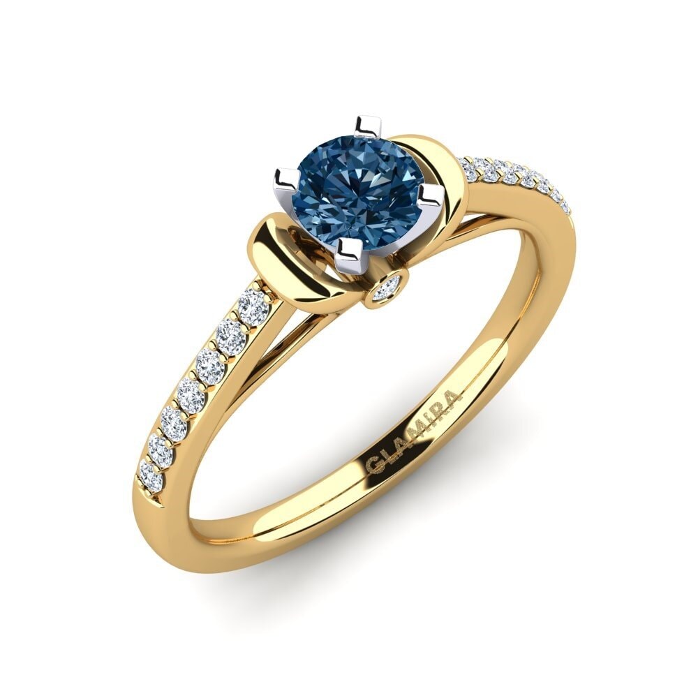 18ct Yellow / White Gold Blue Diamond Engagement Ring Berdina