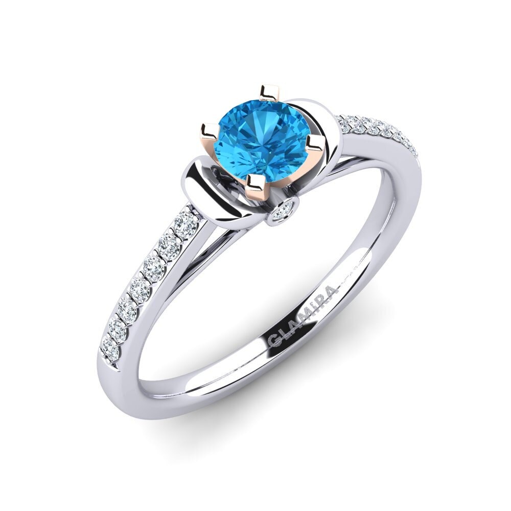 14ct White & Rose Gold Blue Topaz Engagement Ring Berdina