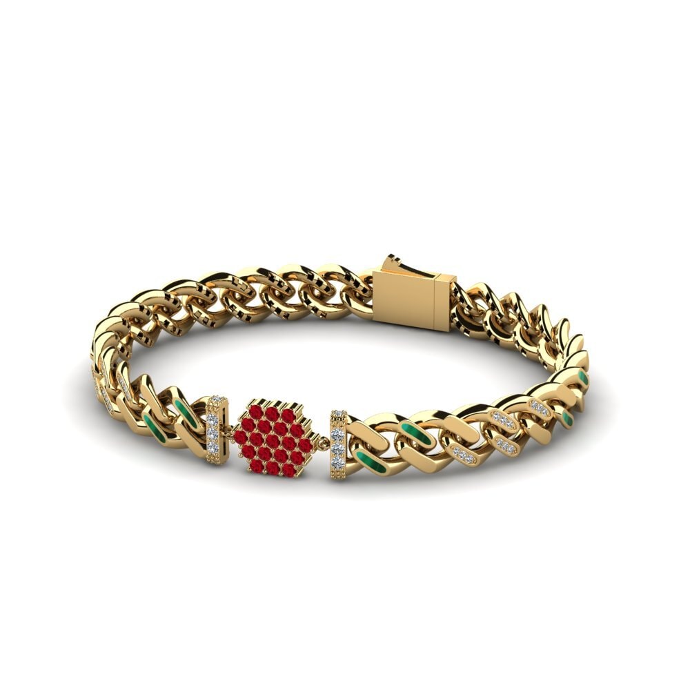 14k Oro Amarillo Circonita Roja Pulsera de Mujer Bergard