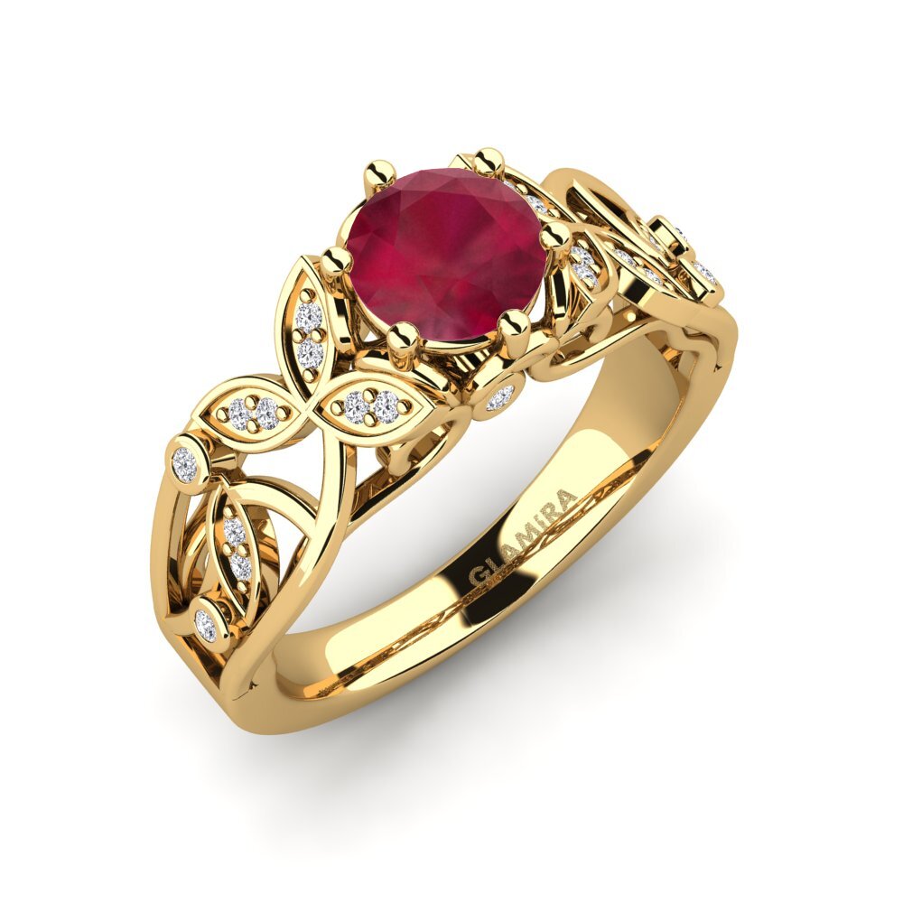 14ct Yellow Gold Ruby Engagement Ring Bergette