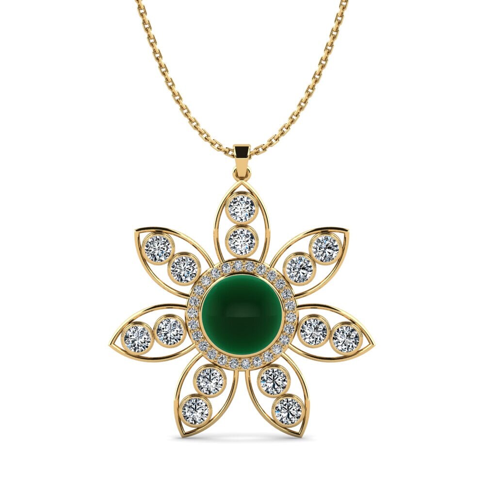 9k Oro Amarillo Esmeralda Cabujón Colgante de Mujer Bergh