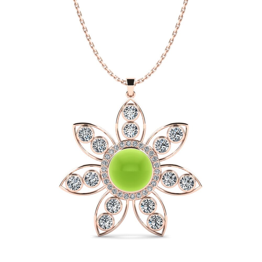 14k Oro Rosa Peridoto Cabujón Colgante de Mujer Bergh