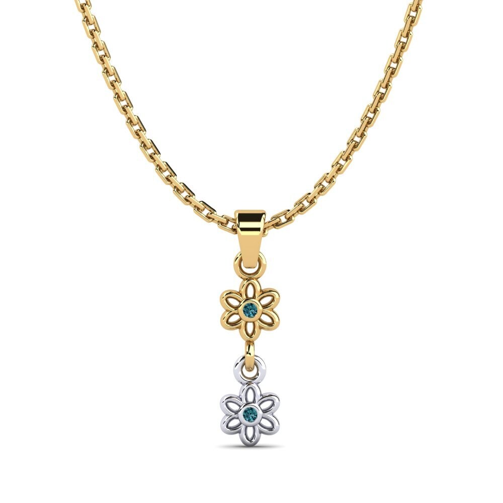 14k Oro Amarillo & Blanco Diamante Azul Colgante de Mujer Berhyme