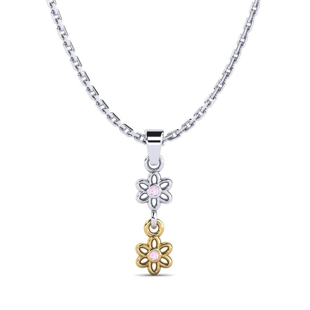 18k Oro Blanco & Amarillo Zafiro Rosado Colgante de Mujer Berhyme