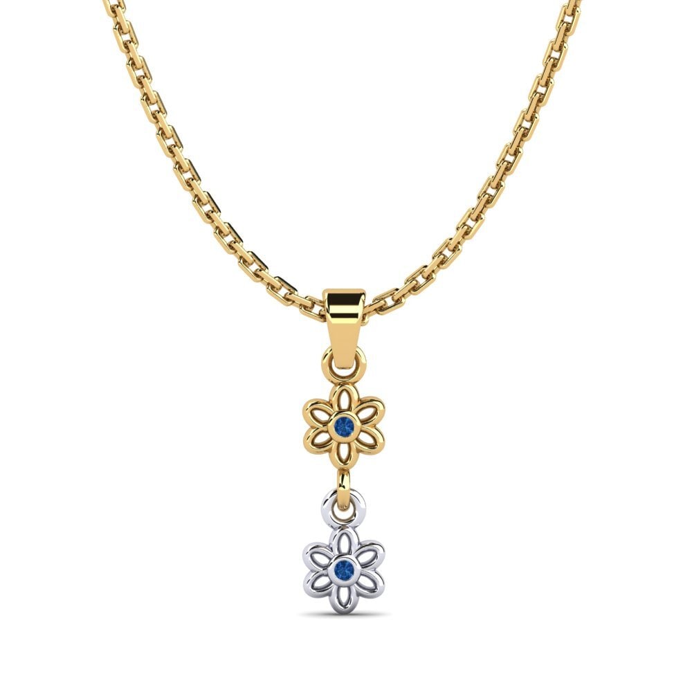 14k Oro Amarillo & Blanco Circonita Azul Oscuro Colgante de Mujer Berhyme