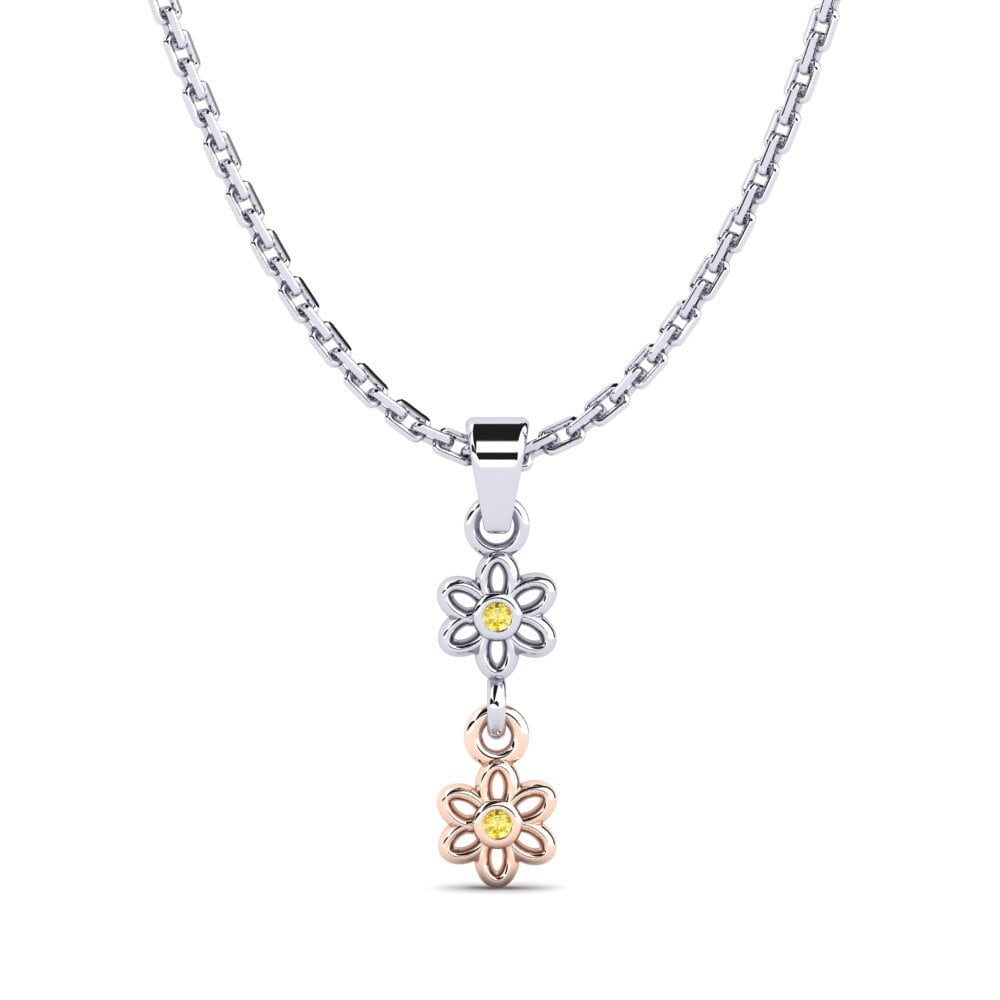 14k Oro Blanco & Rosa Zafiro amarillo Colgante de Mujer Berhyme