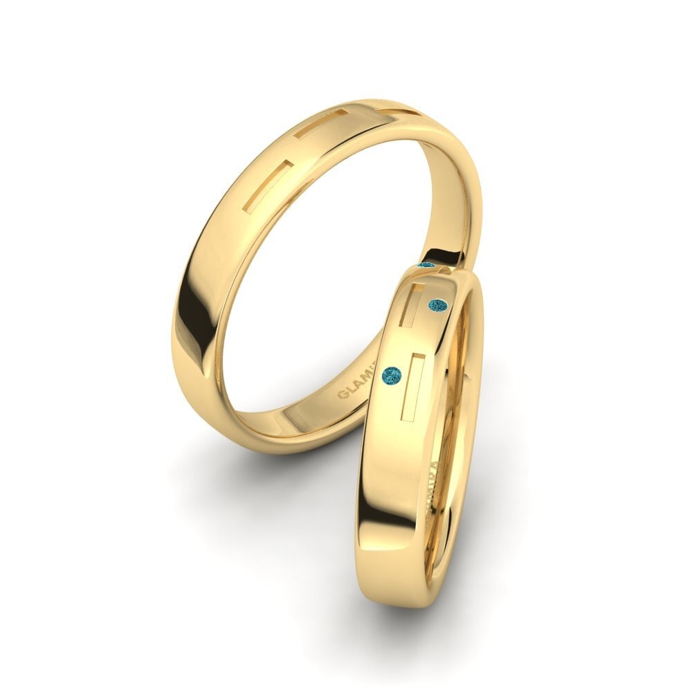 14k Oro Amarillo Diamante Azul Anillo Berins SET