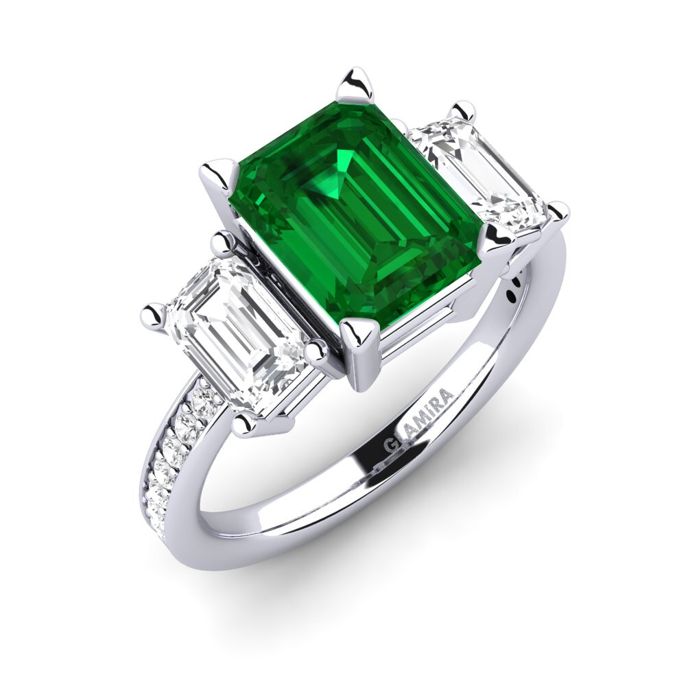 White Silver Emerald (Lab Created) Engagement Ring Bernie