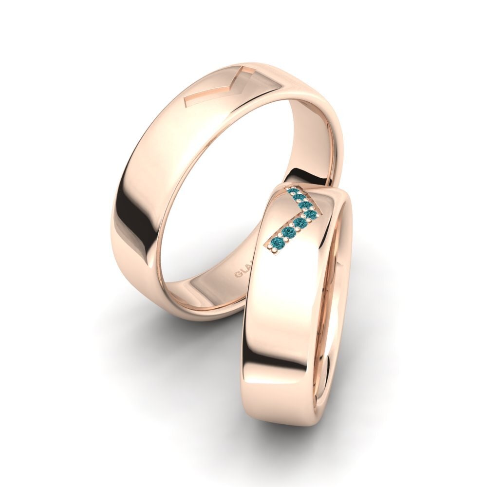 750 Rood Goud Blauwe Diamant Ringen Berrila SET