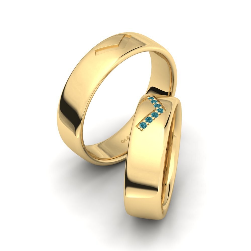 14k Oro Amarillo Diamante Azul Anillo Berrila SET