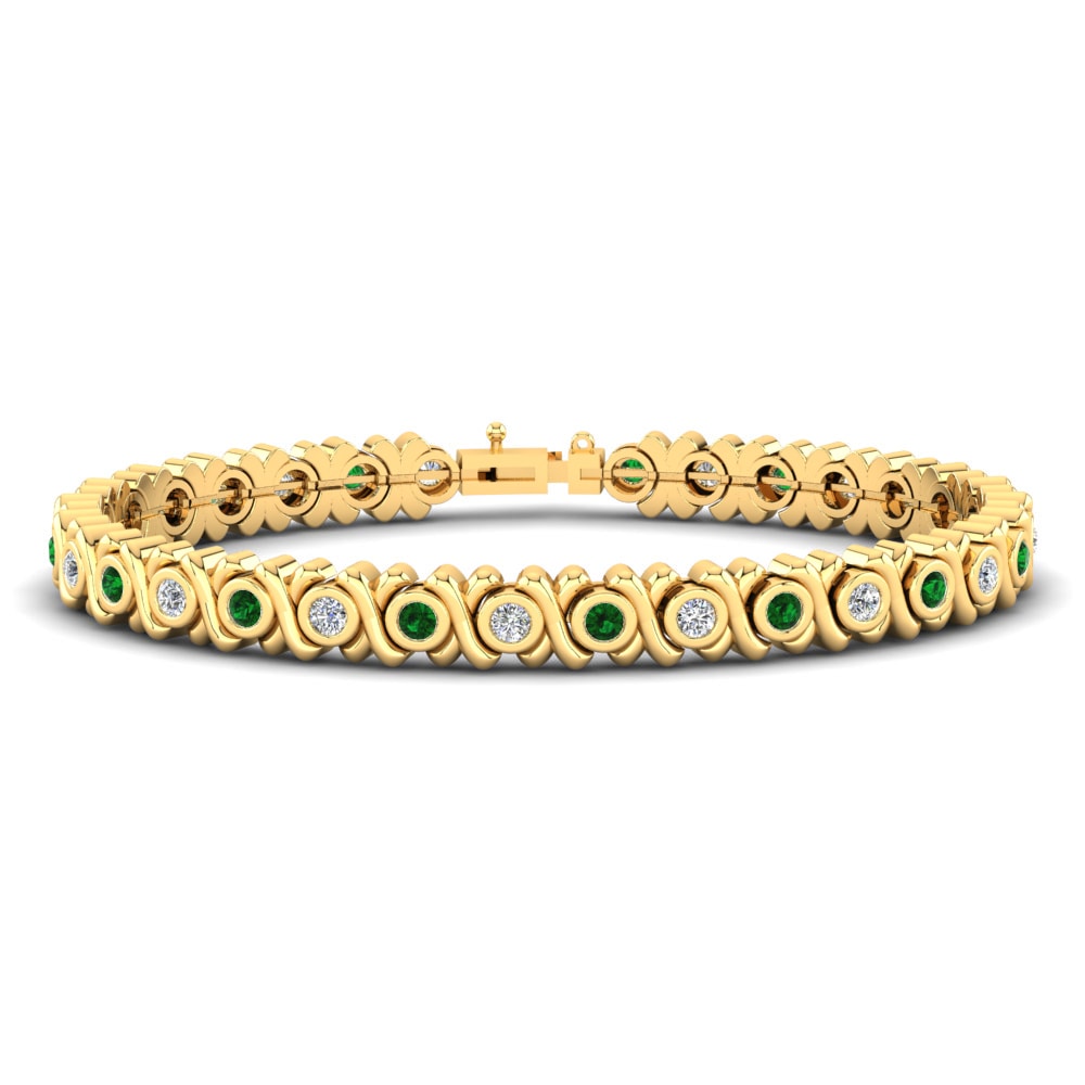 14k Oro Amarillo Esmeralda Pulsera de Mujer Bertilde