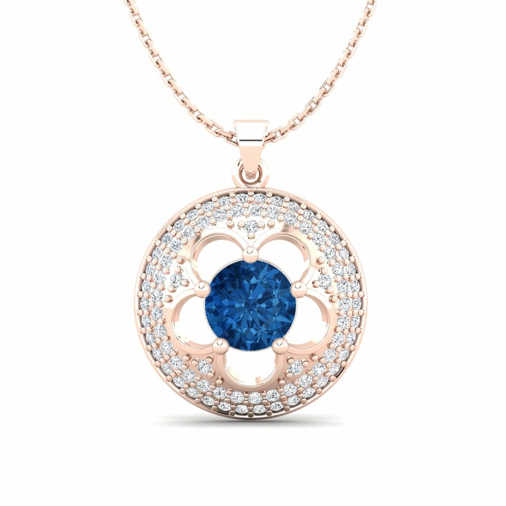 Vàng Hồng 9K Đá Zirconia Xanh Lam Mặt dây chuyền nữ Bertina