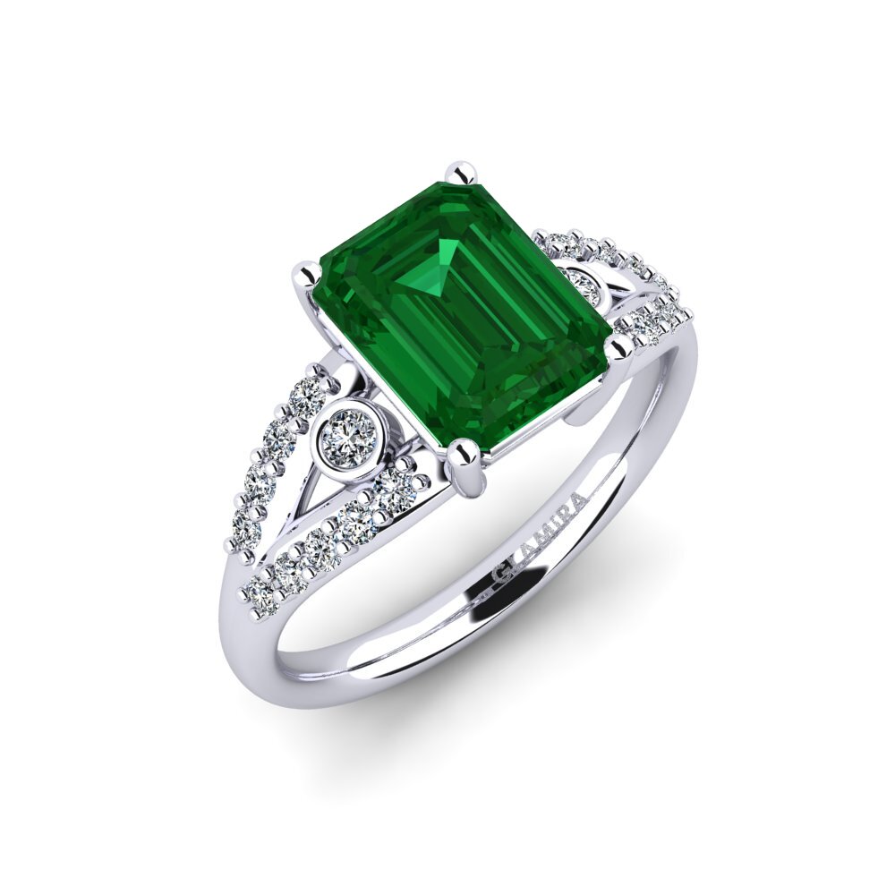 Białe Złoto 375 Szmaragd (wytworzony w laboratorium) Pierścionek zaręczynowy Betella - Emerald
