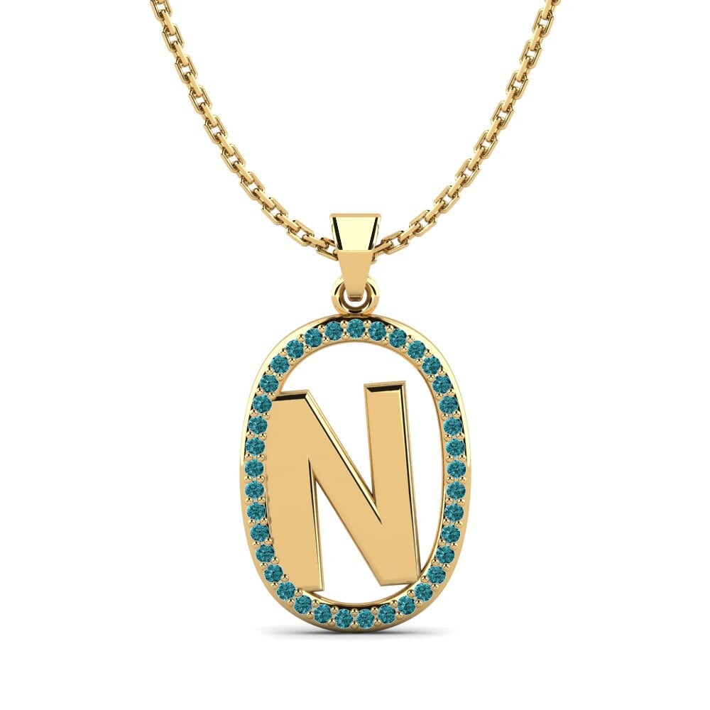 14k Oro Amarillo Diamante Azul Colgante de Mujer Bettye N