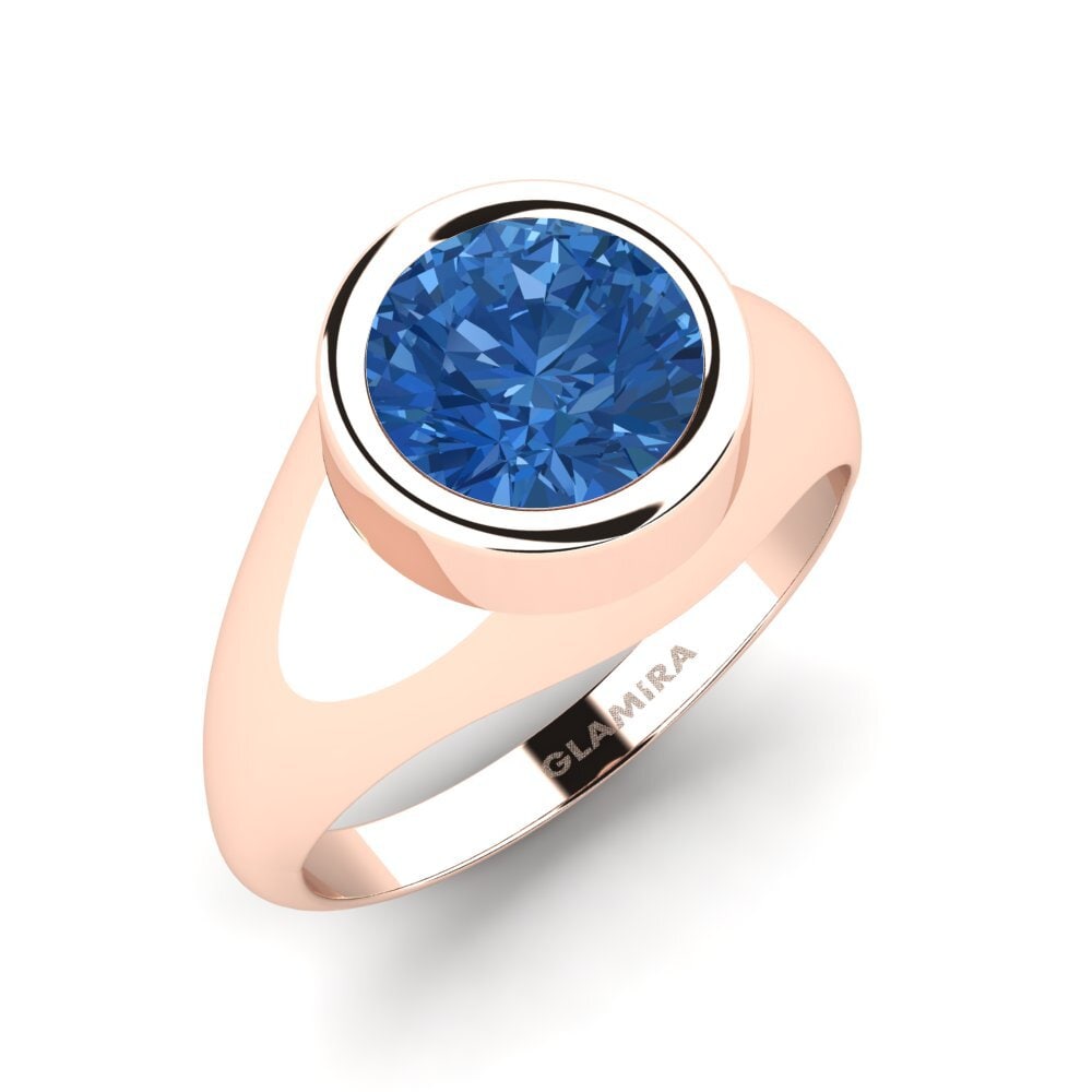 Oro Rosso 585 Zircone Blu Scuro Anello da uomo Bhakta