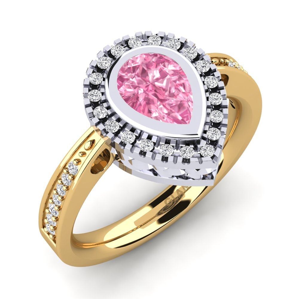 18K Geel & Wit Goud Roze Saffier Verlovingsring Bibury
