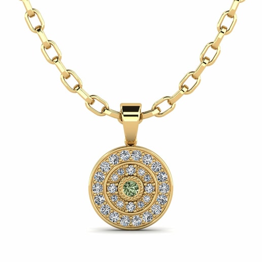 Men's Pendant Bids 585 Yellow Gold & Green Diamond & Swarovski Crystal