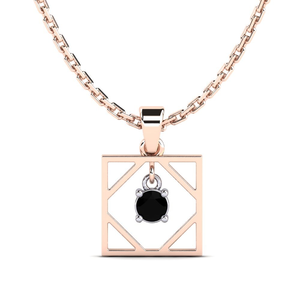 14k Oro Rosa & Blanco Zafiro negro Colgante de Mujer Bien