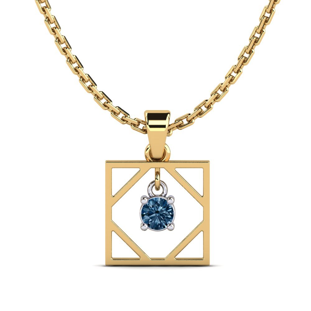 14k Oro Amarillo & Blanco Diamante Azul Colgante de Mujer Bien