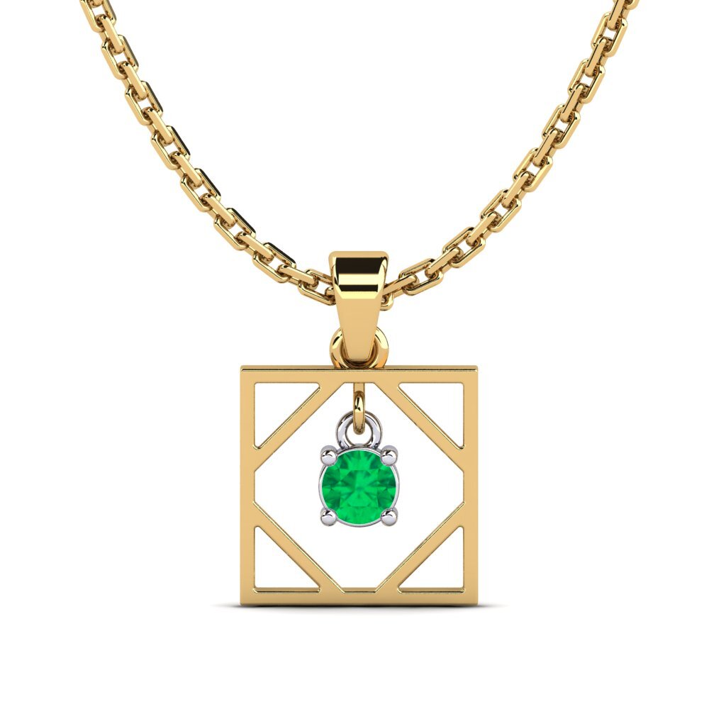 14k Oro Amarillo & Blanco Esmeralda Colgante de Mujer Bien