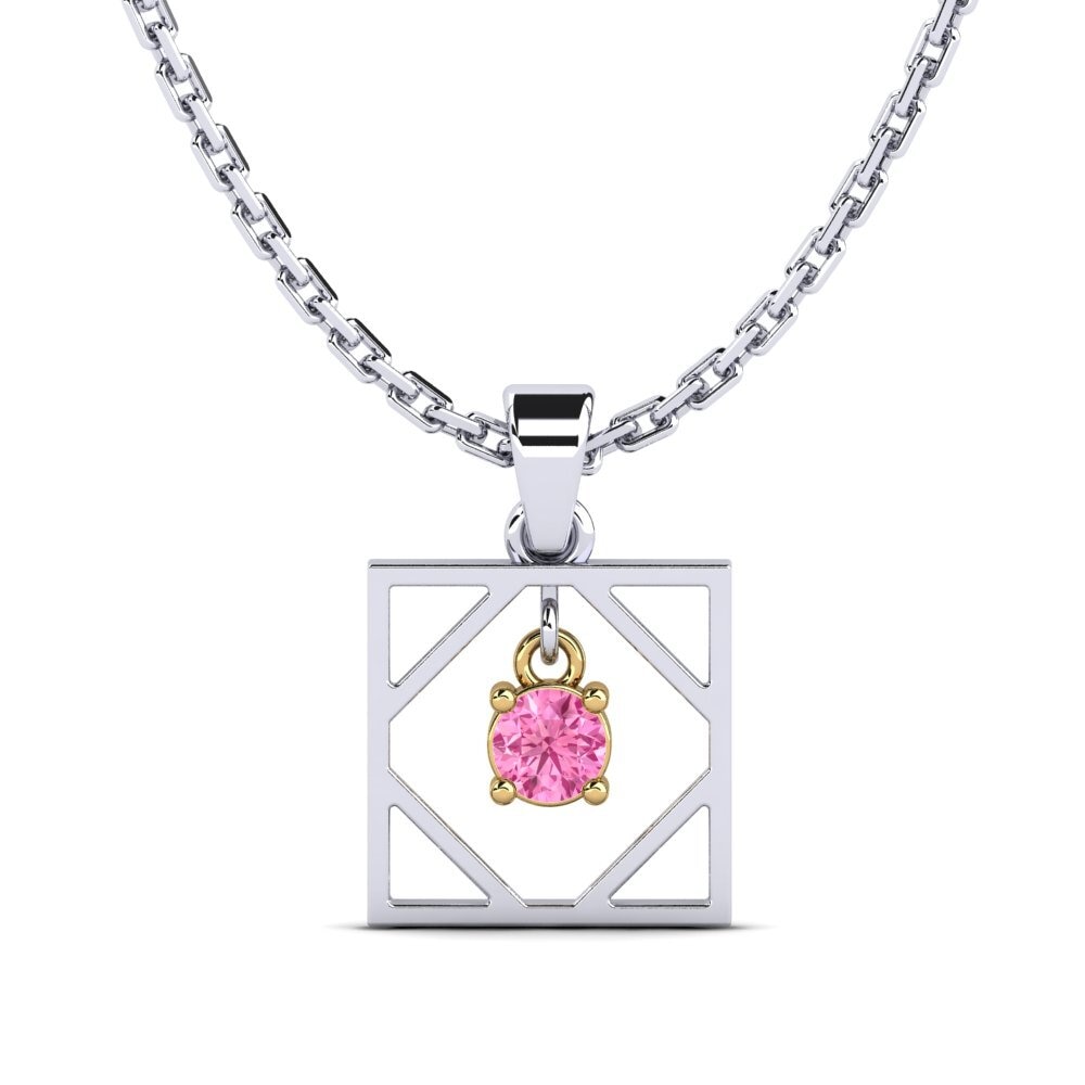 18k Oro Blanco & Amarillo Zafiro Rosado Colgante de Mujer Bien