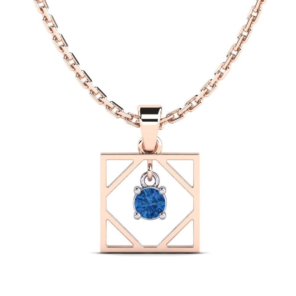 9k Oro Rosa & Blanco Circonita Azul Oscuro Colgante de Mujer Bien