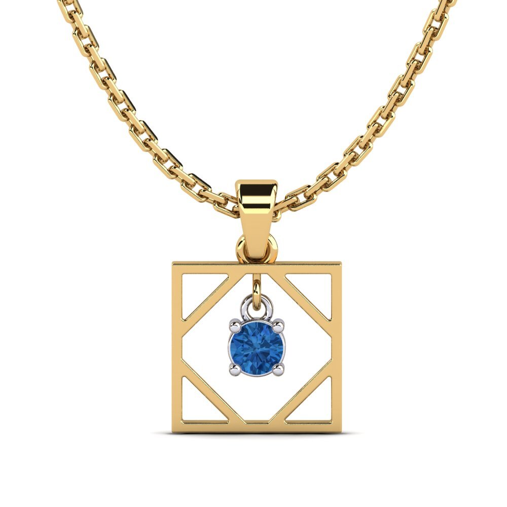 14k Oro Amarillo & Blanco Circonita Azul Oscuro Colgante de Mujer Bien