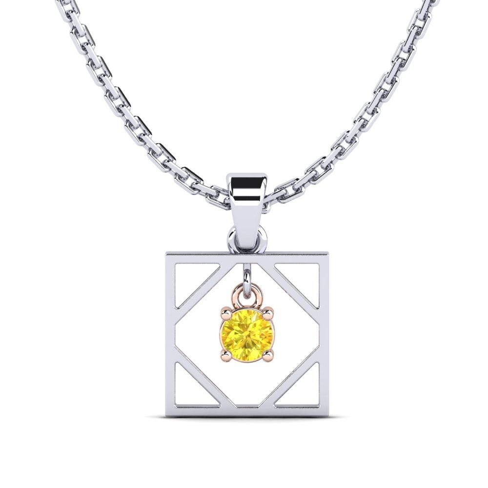 14k Oro Blanco & Rosa Zafiro amarillo Colgante de Mujer Bien