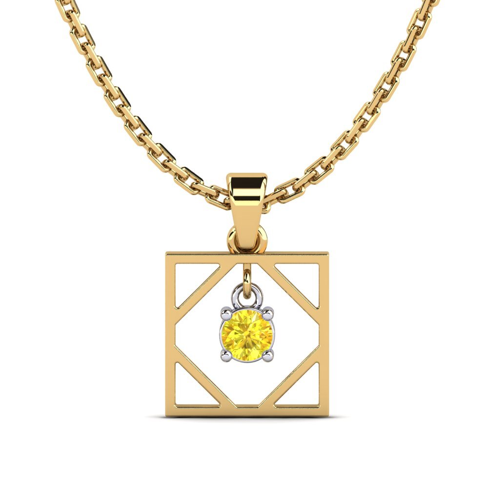 14k Oro Amarillo & Blanco Zafiro amarillo Colgante de Mujer Bien