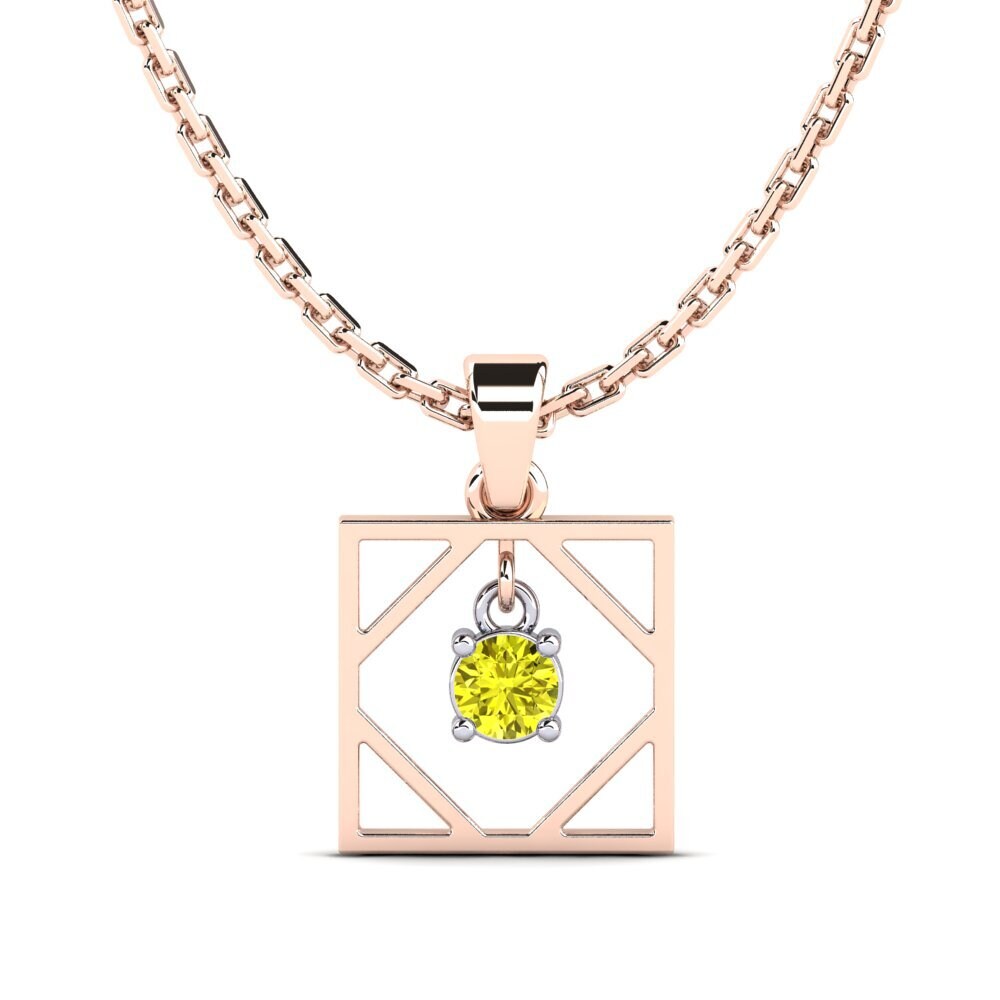 9k Oro Rosa & Blanco Diamante Amarillo Colgante de Mujer Bien