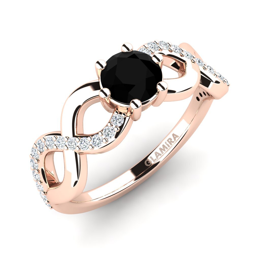 Oro Rosso 585 Diamante Nero Anello da donna Bifige