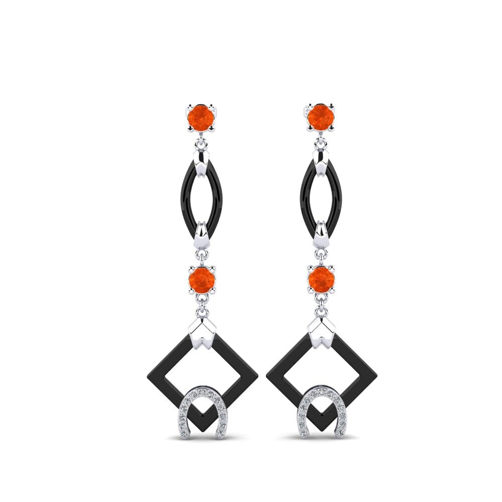 950 Platinum Fire Opal Women's Earring Bigley