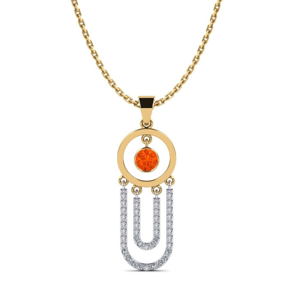 14k Oro Amarillo & Blanco Ópalo Fuego Colgante de Mujer Bilbo