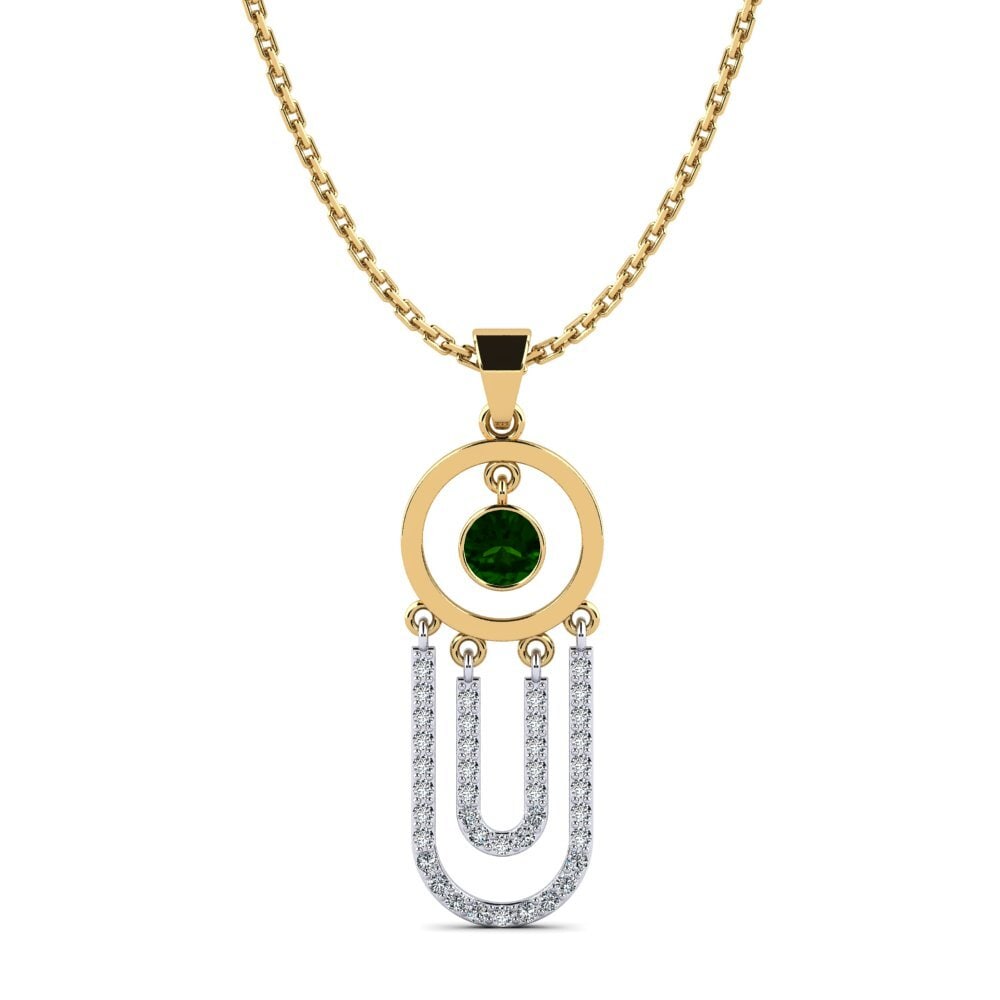 14k Oro Amarillo & Blanco Turmalina verde Colgante de Mujer Bilbo