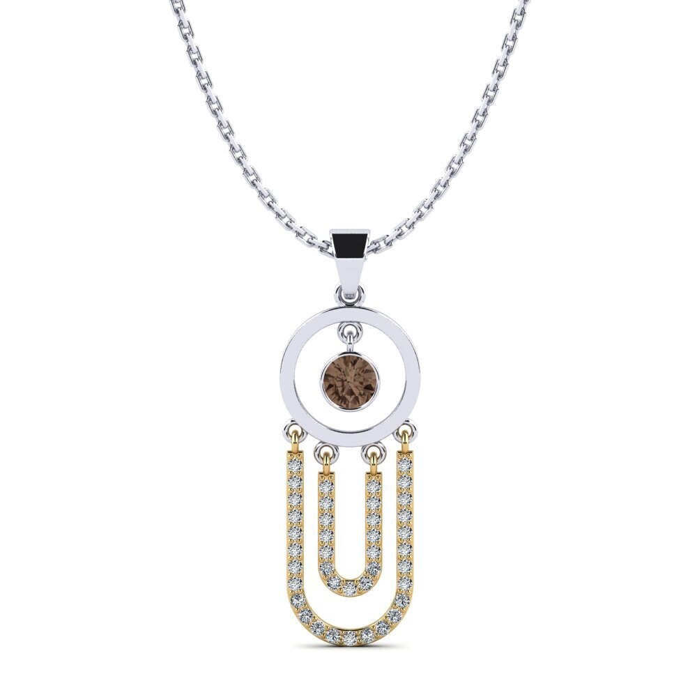 14k Oro Blanco & Amarillo Cuarzo humo Colgante de Mujer Bilbo