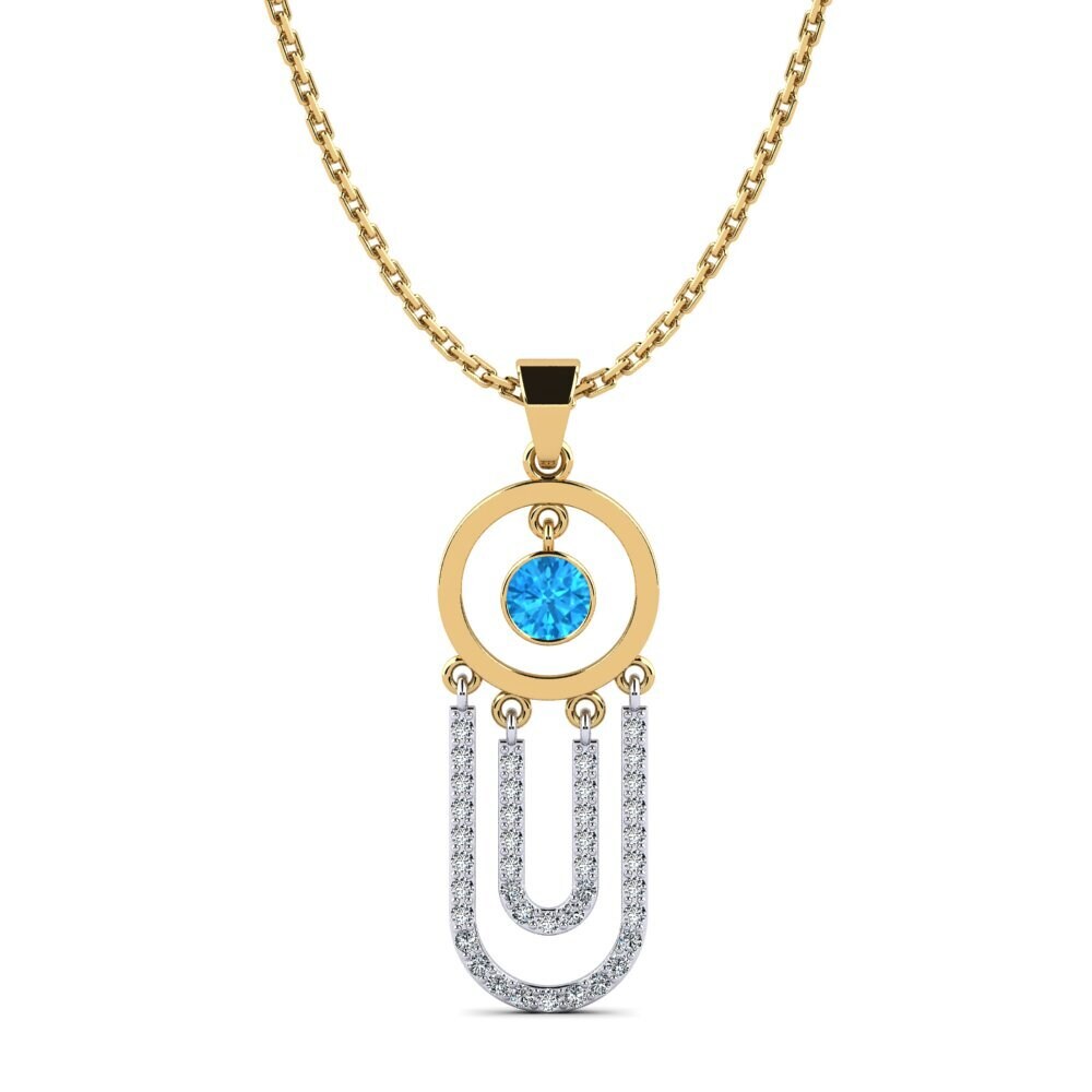 14k Oro Amarillo & Blanco Topacio azul Colgante de Mujer Bilbo