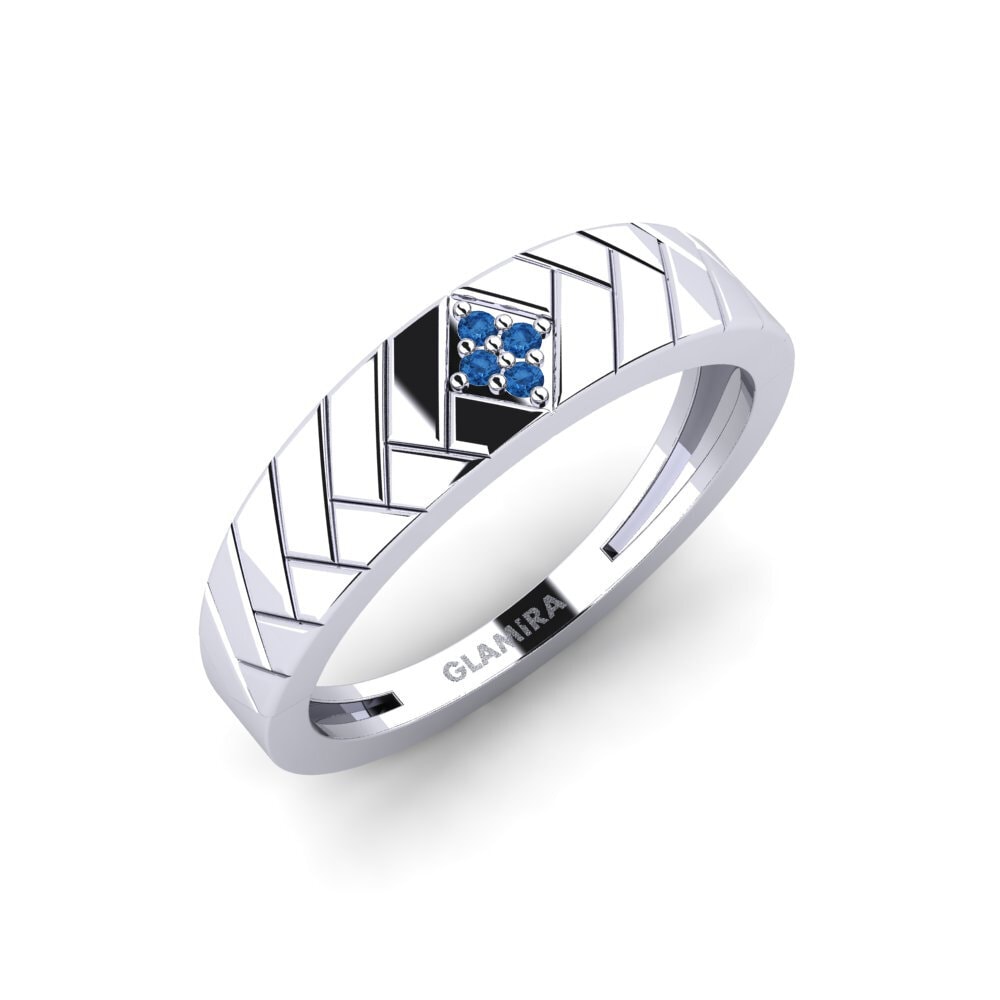14k Oro Blanco Circonita Azul Oscuro Anillo de dedo meñique para hombre Binantis