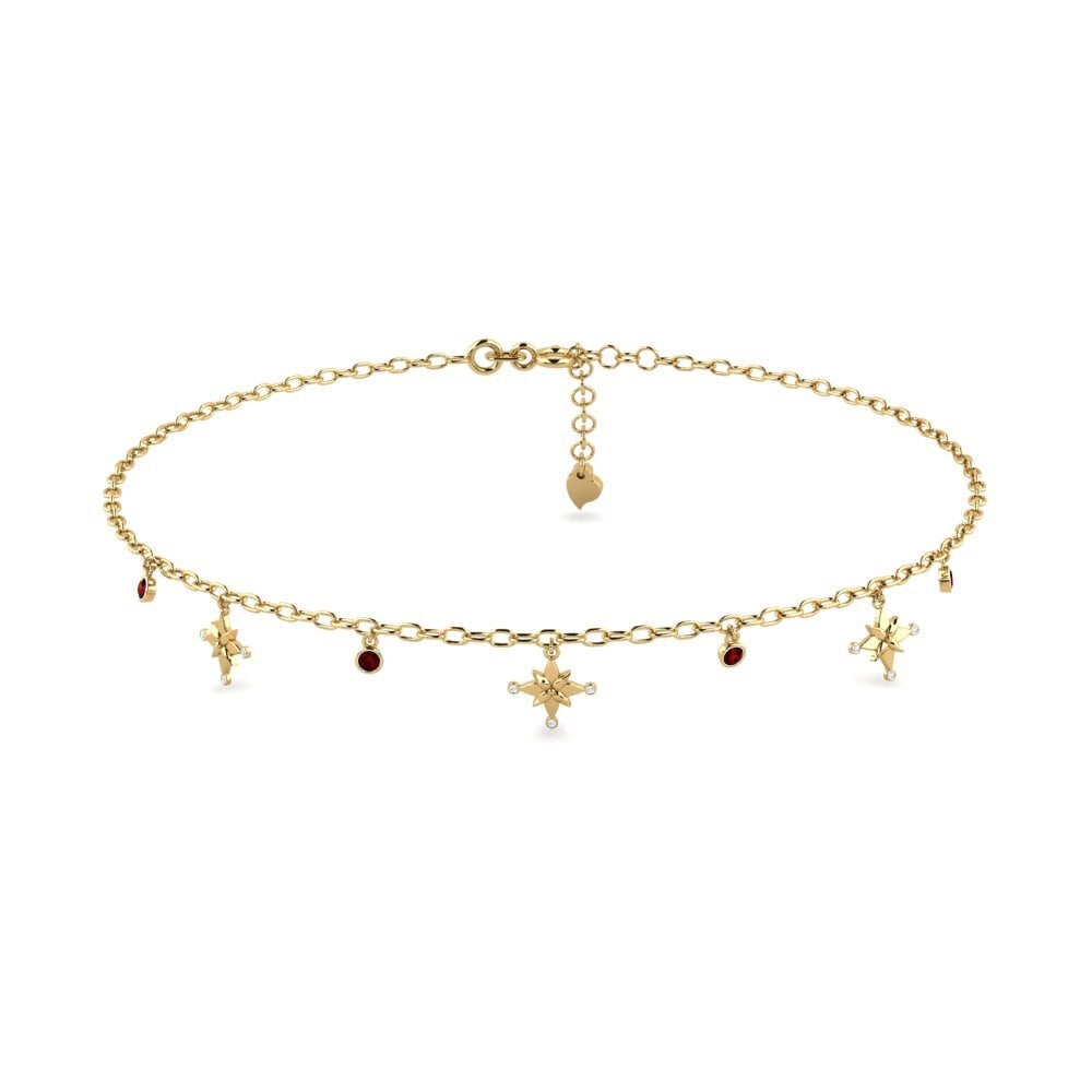 14ct Yellow Gold Garnet Women's Anklet Biner