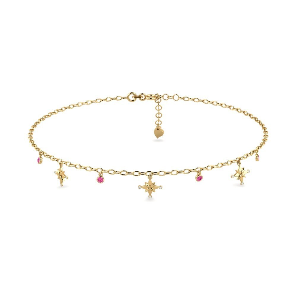 14ct Yellow Gold Pink Tourmaline Women's Anklet Biner