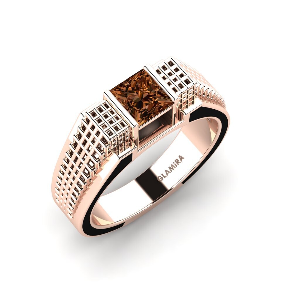 Oro Rosso 750 Diamante Marrone Anello da uomo Biqees