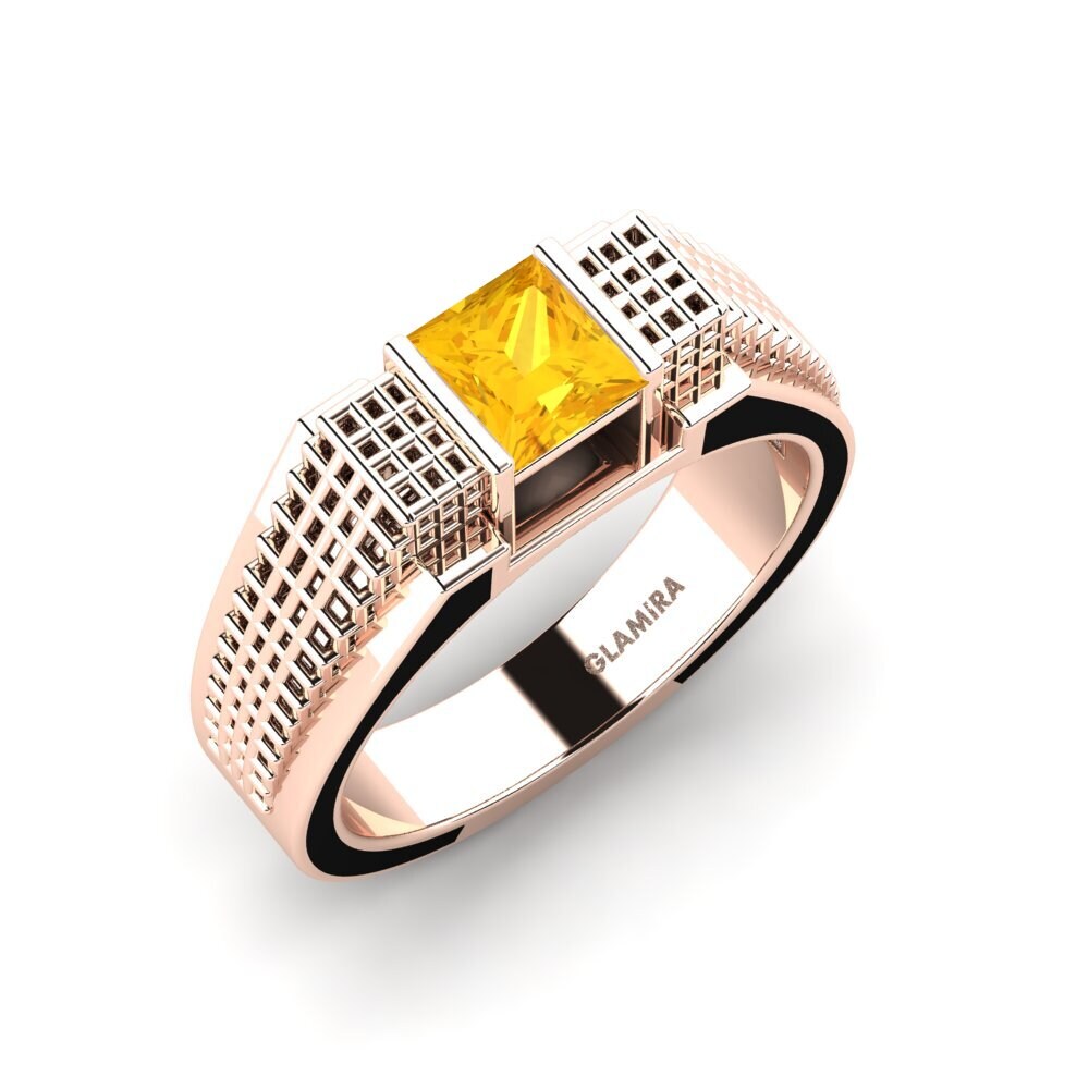 Oro Rosso 585 Citrino Anello da uomo Biqees