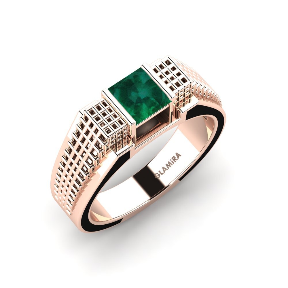 18k Oro Rosa Esmeralda Anillo de Hombre Biqees
