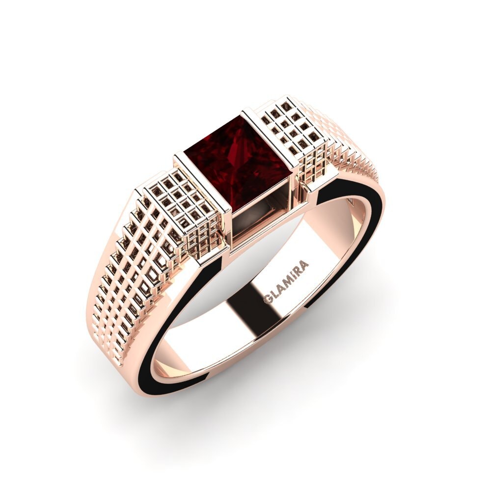 Oro Rosso 750 Granato Anello da uomo Biqees