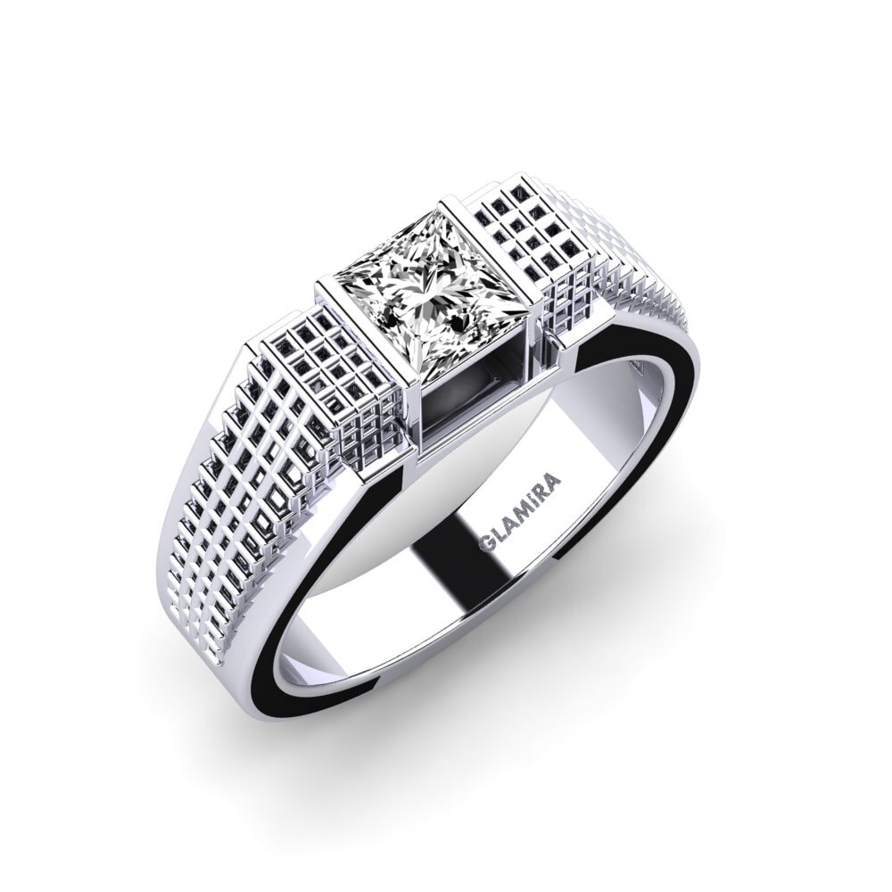 9ct White Gold Moissanite Men's Ring Biqees