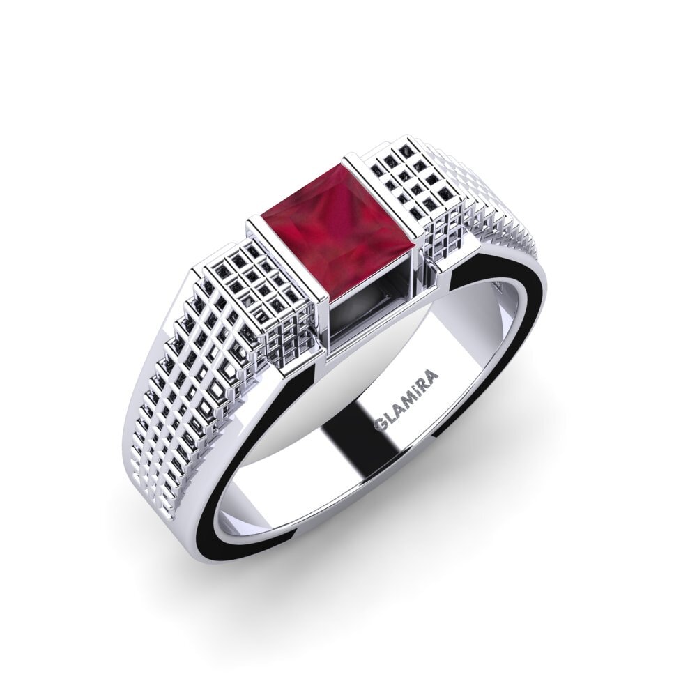 Oro Bianco 585 Rubino Anello da uomo Biqees