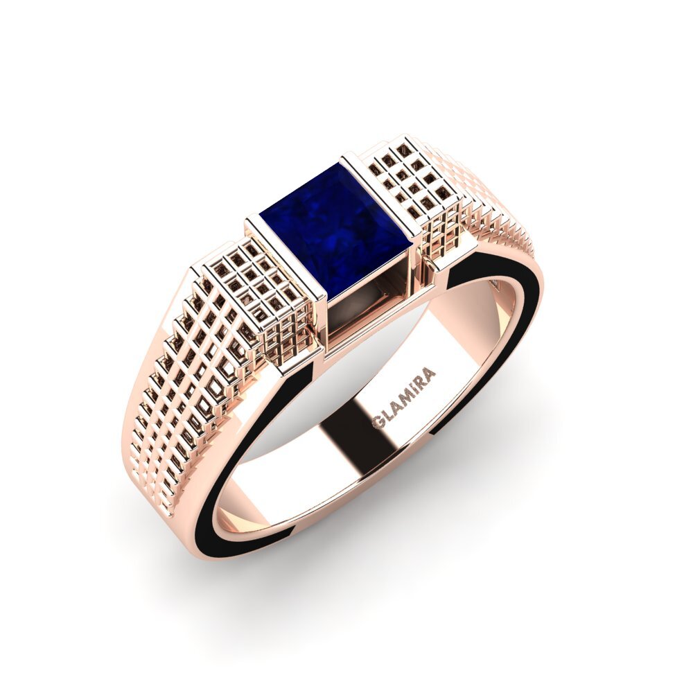 Oro Rosso 585 Zaffiro Anello da uomo Biqees