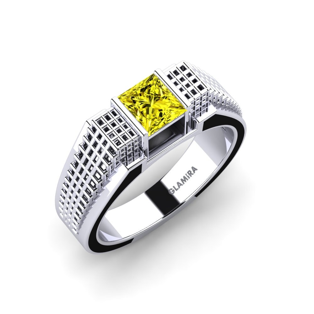 Oro Bianco 585 Diamante Giallo Anello da uomo Biqees