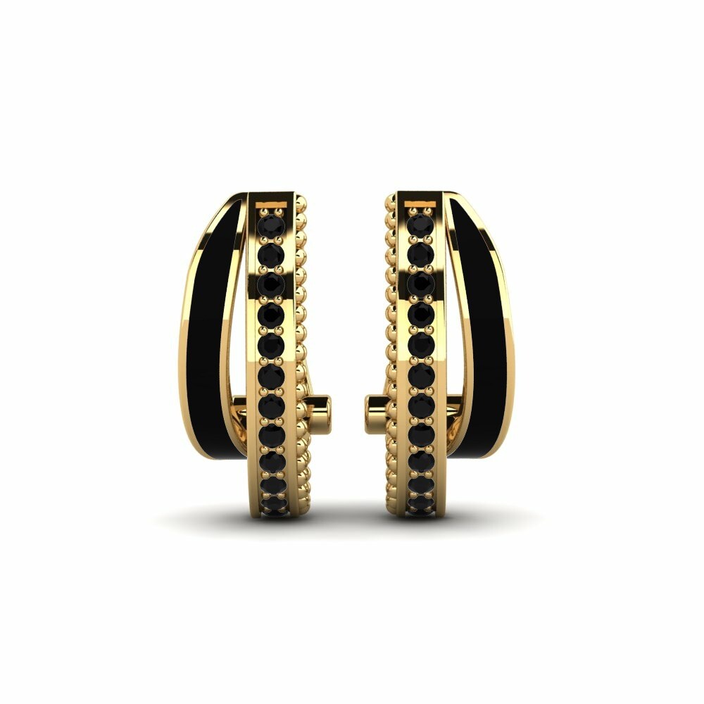 Huggies & Hoops Earrings GLAMIRA Birle 585 Yellow Gold Black Diamond
