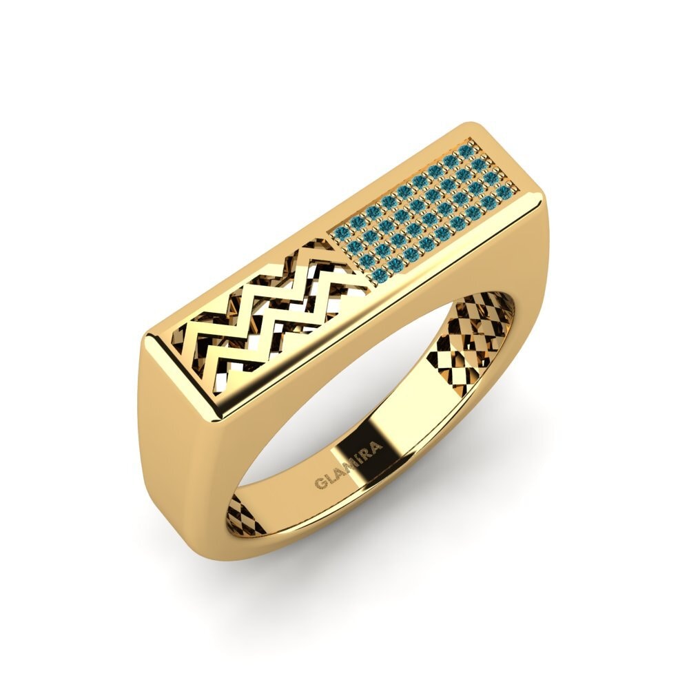 Oro Giallo 585 Diamante Blu Anello da uomo Bisogno