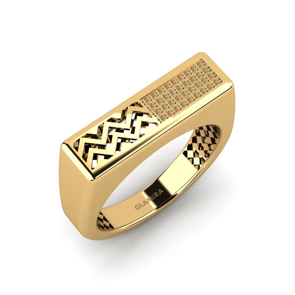 Oro Giallo 585 Diamante Marrone Anello da uomo Bisogno